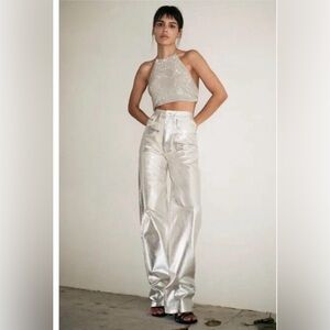 Zara Metallic Silver Jeans - NWT